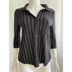 Belly By Design Women's Blouse Shirt Black White Striped 3/4 Sleeve Polyester PS